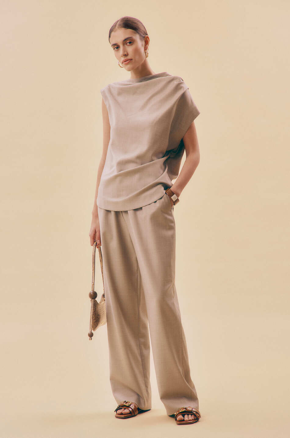 LOULOU STUDIO Top drapé sans manches en laine vierge Lyra Femme BEIGE 3