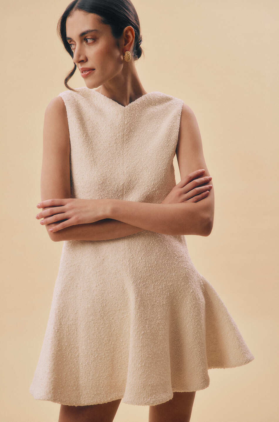 Robe sans manches à basque en tweed Mel