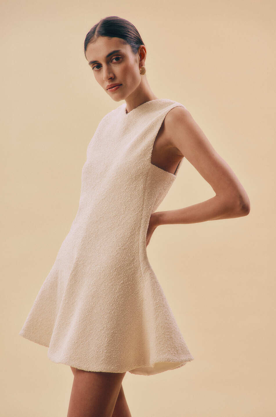 Robe sans manches à basque en tweed Mel