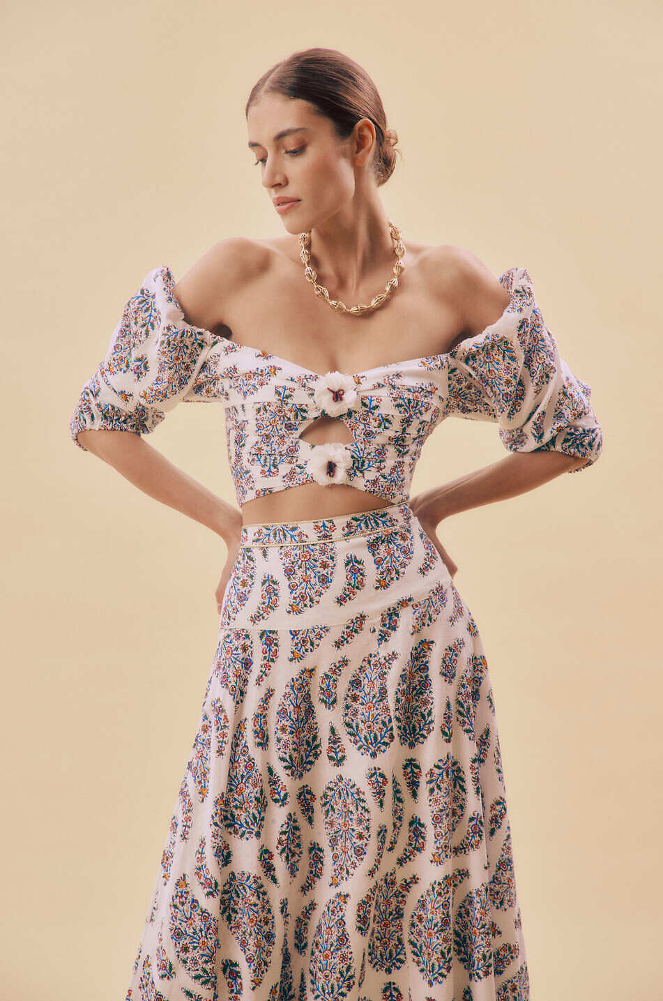 ROSEWATER HOUSE Rosa three-quarter sleeves crop top Women MULTI COLOURED 4