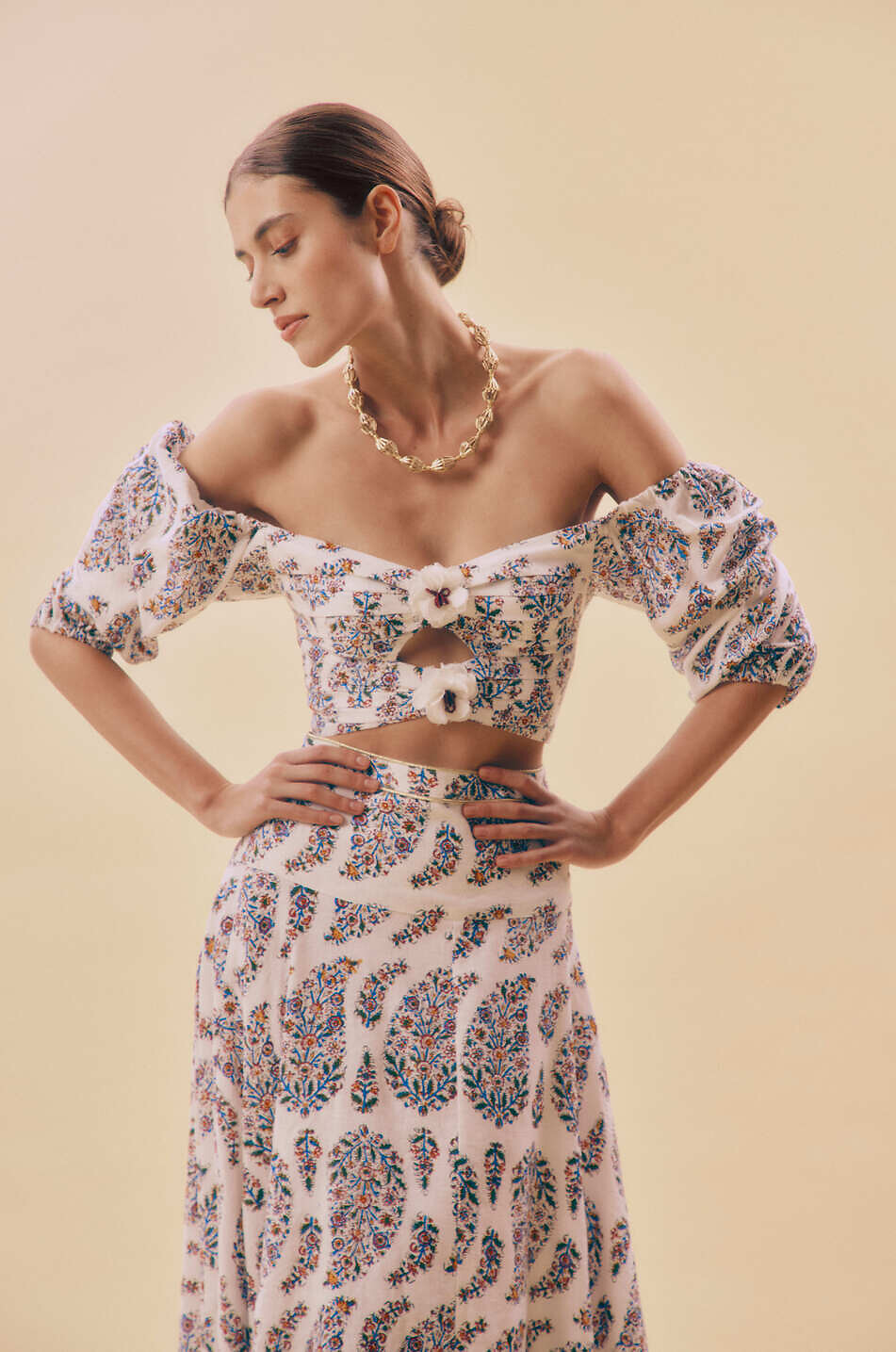 ROSEWATER HOUSE Rosa three-quarter sleeves crop top Women MULTI COLOURED 5