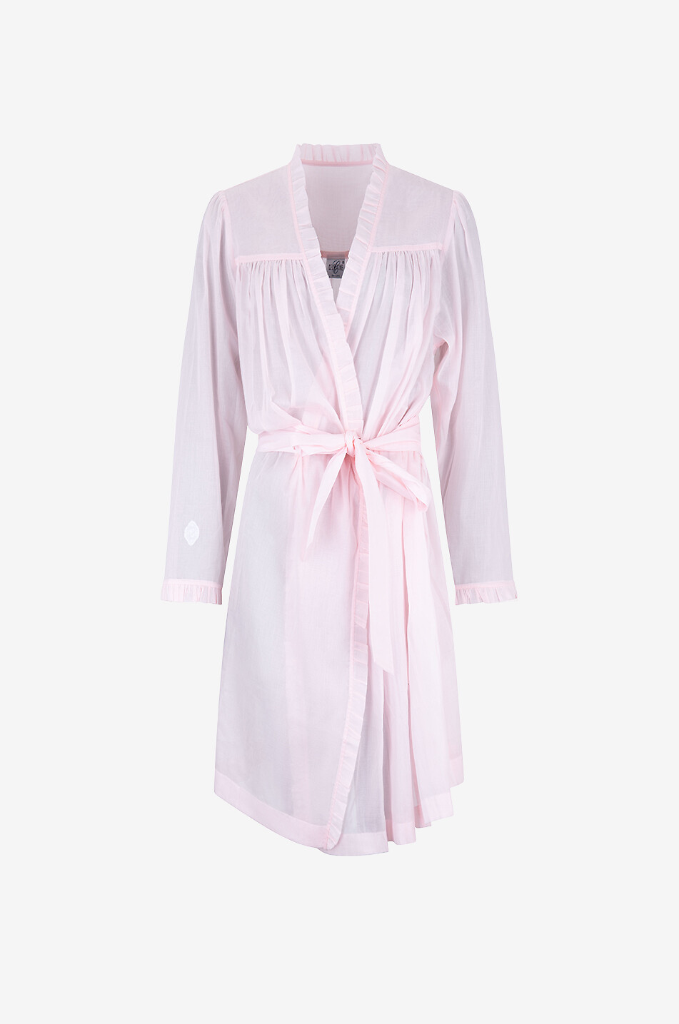 Celeste-1 cotton voile dressing gown with ruffles