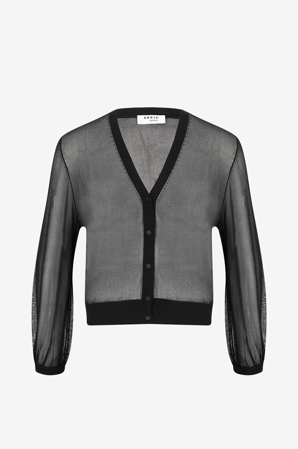 AKRIS PUNTO Transparenter Cardigan mit V-Ausschnitt und Volumenärmeln Damen SCHWARZ 1