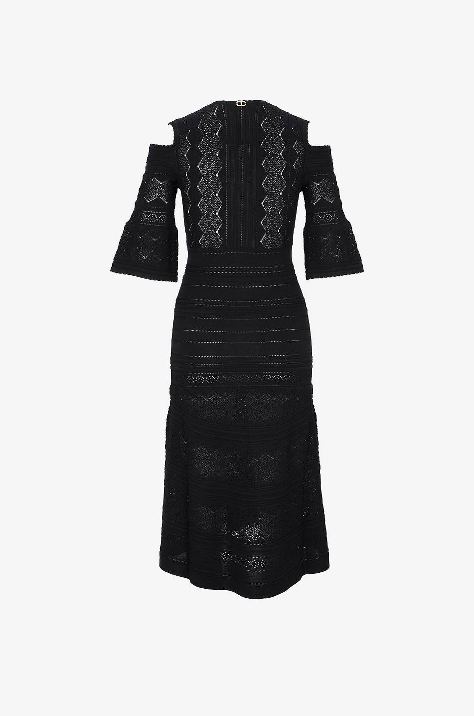 TWINSET Shoulder-cut-out openwork knit midi dress Women BLACK 2
