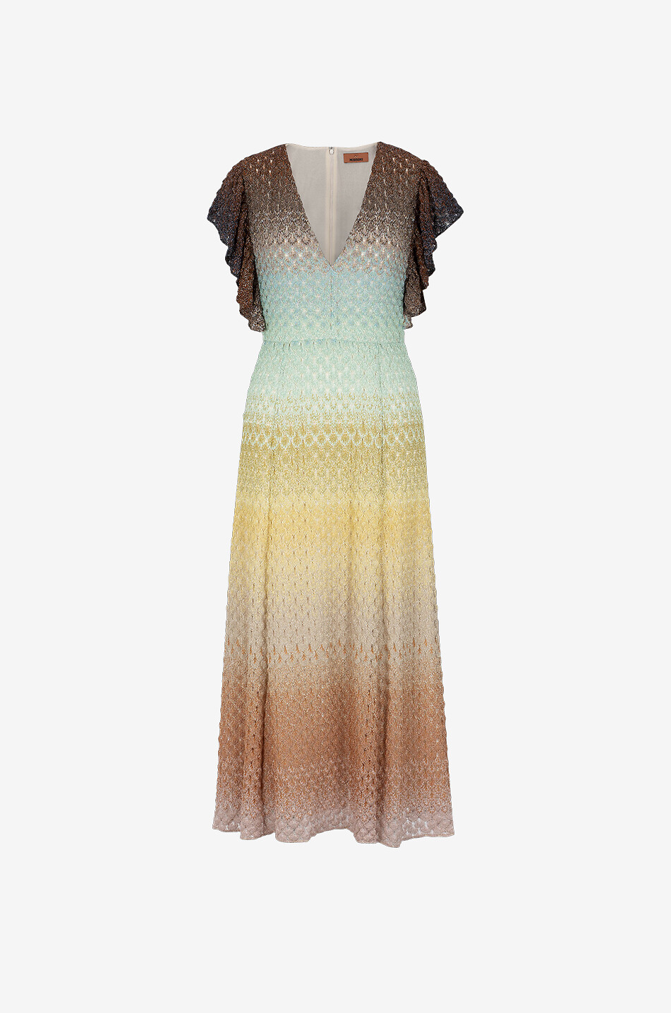 Long ruffled knit dress with colour gradient
