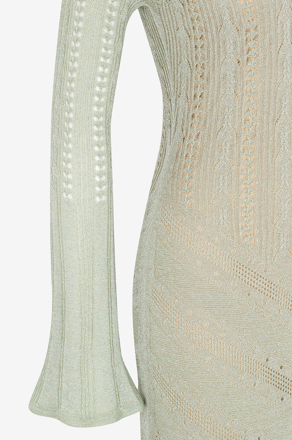 TWINSET Figure-hugging long openwork knit dress Women LIGHT GREEN 3