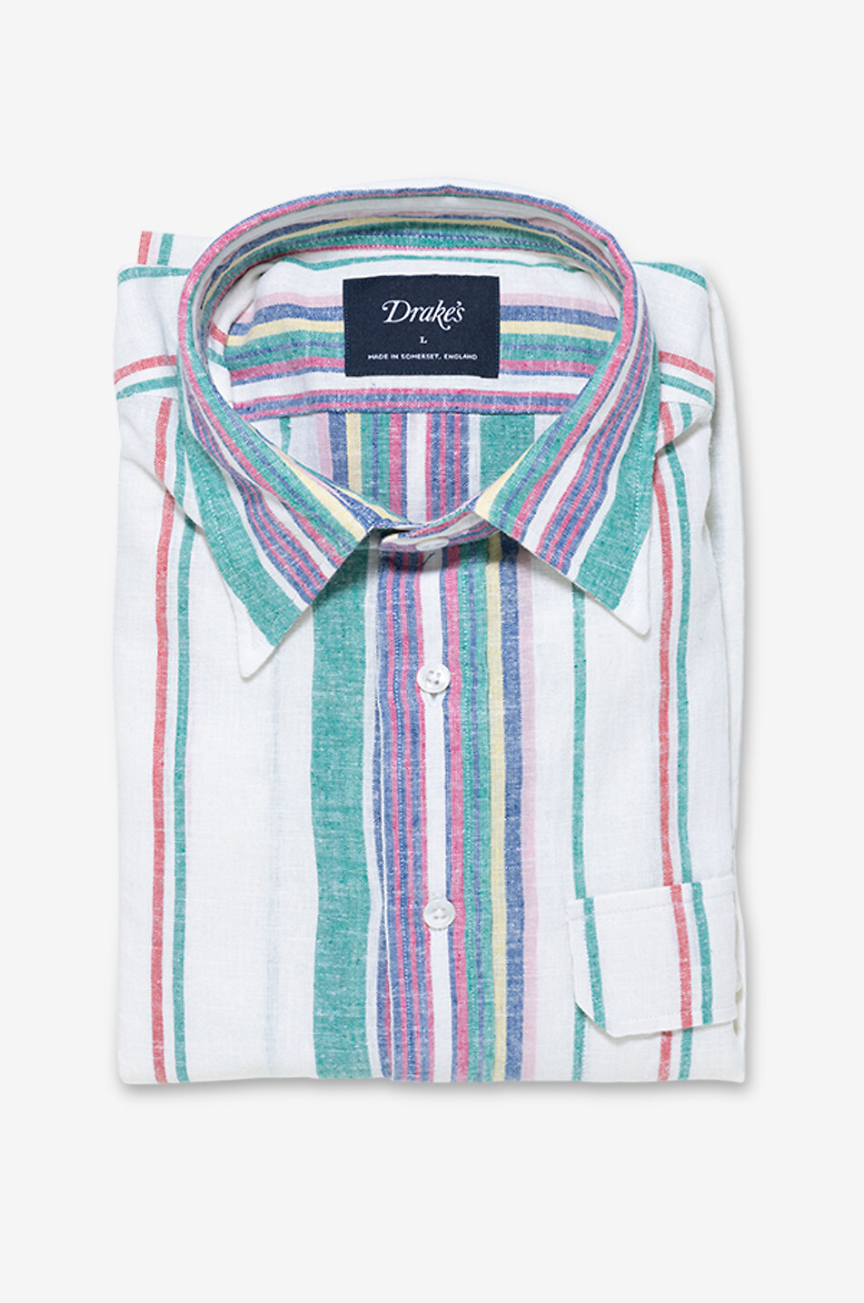 DRAKES Cotton and linen striped shirt Men MULTI COLOURED 1