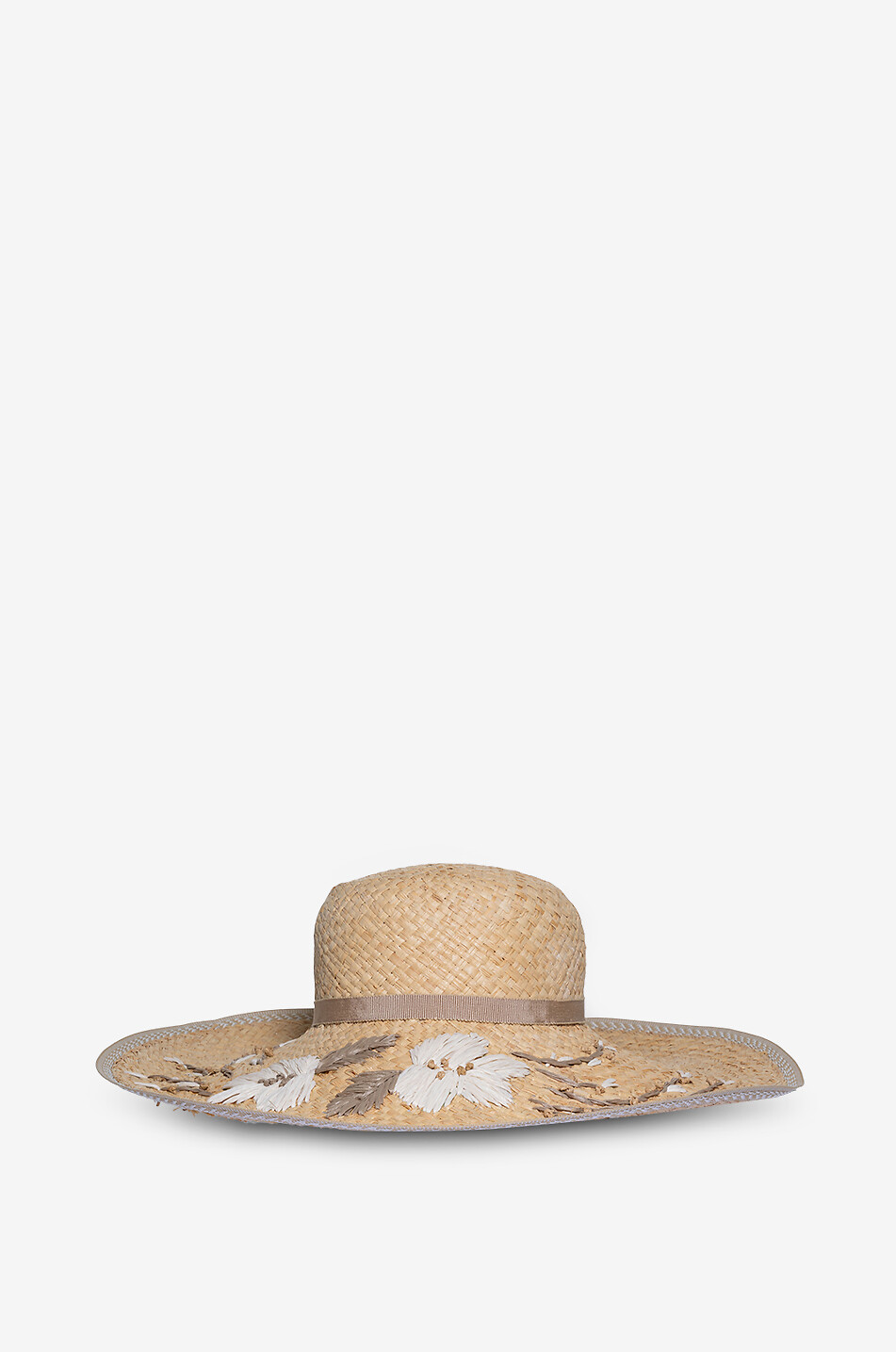 Chapeau en paille à large bord et broderies florales