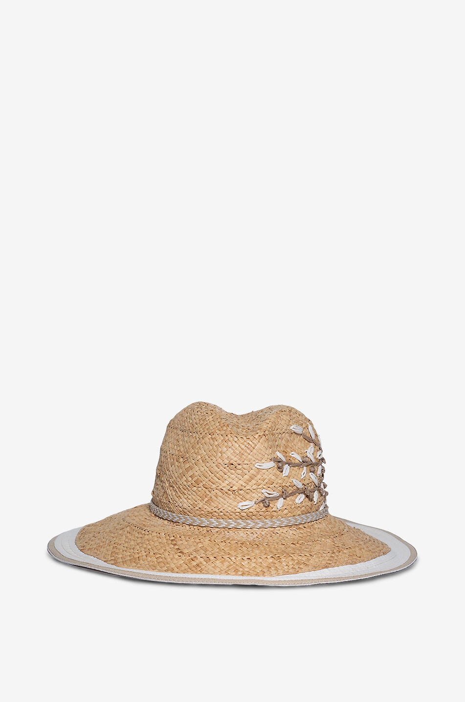 Bast-Fedora mit Blütenstickereien