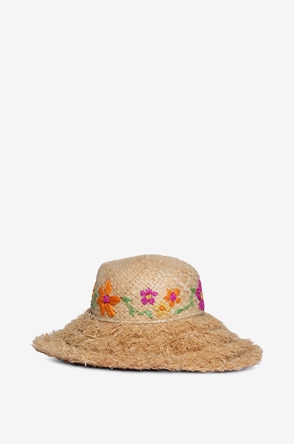 Chapeau en paille effiloché brodé fleurs