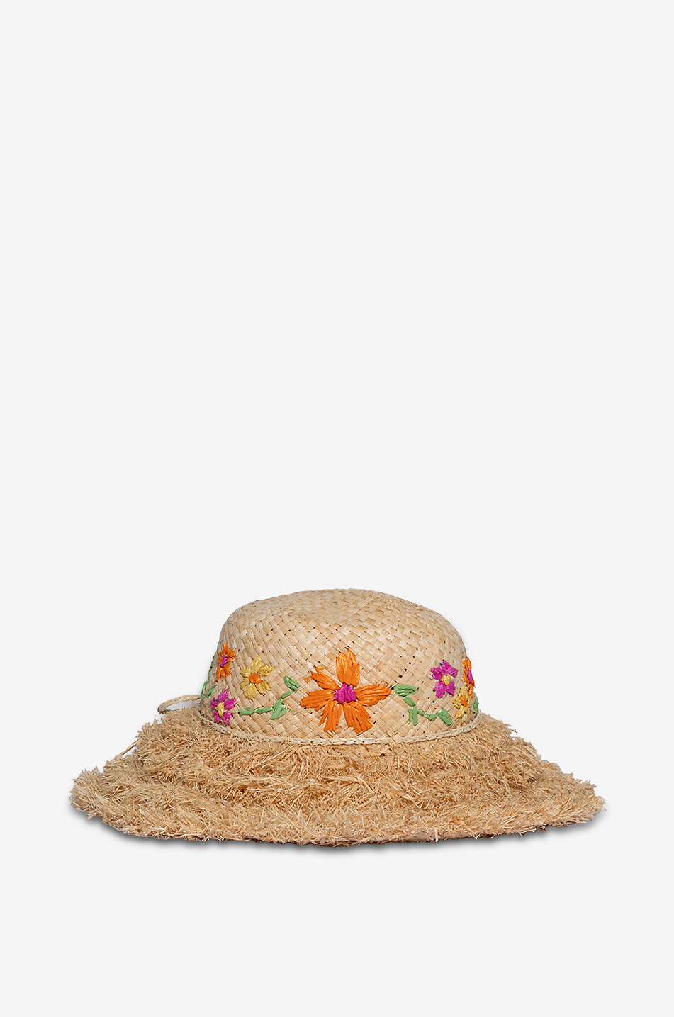 GREVI Frayed straw hat with floral embroideries Women BEIGE 2