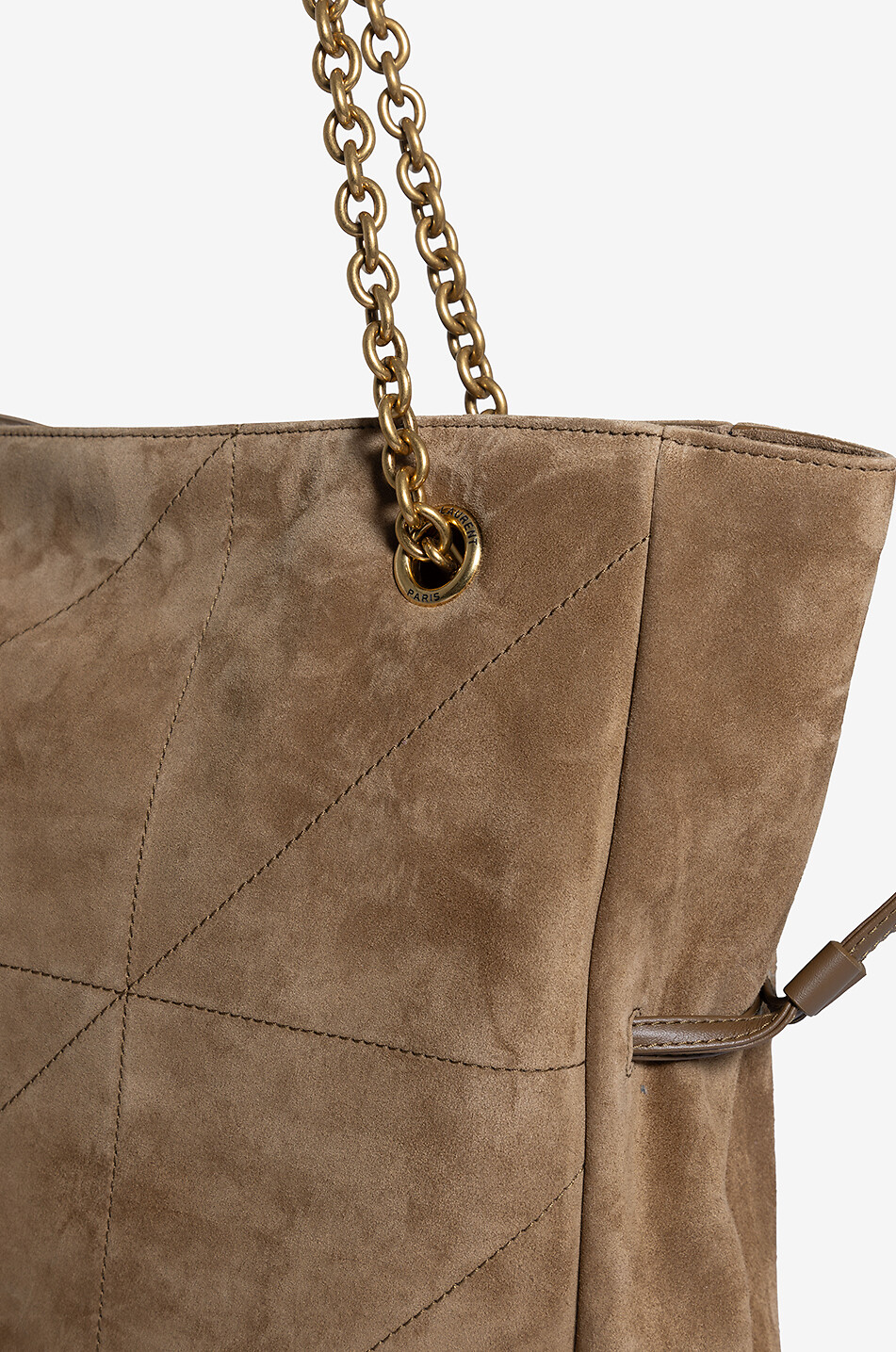 SAINT LAURENT PARIS Sac porté épaule en daim matelassé Jamie Shopping Femme Beige Foncé 5