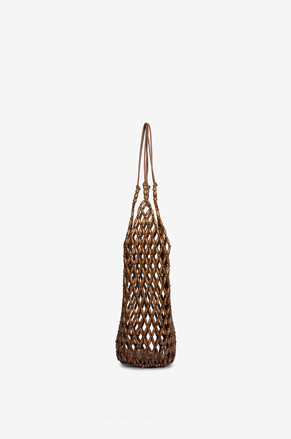 SAINT LAURENT PARIS Sac résille en cuir et bois Bucket Femme MARRON CLAIR 1