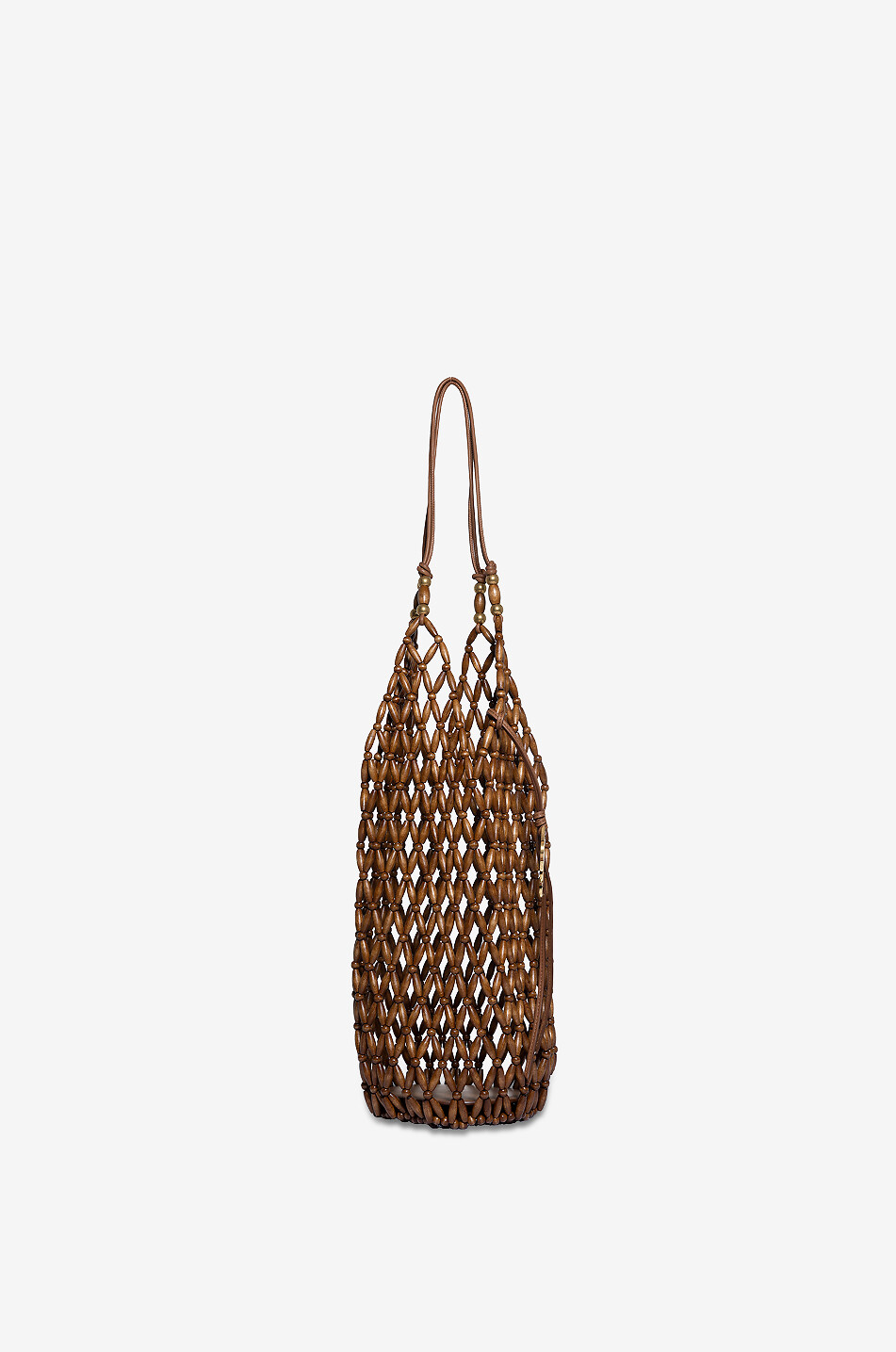SAINT LAURENT PARIS Sac résille en cuir et bois Bucket Femme MARRON CLAIR 2