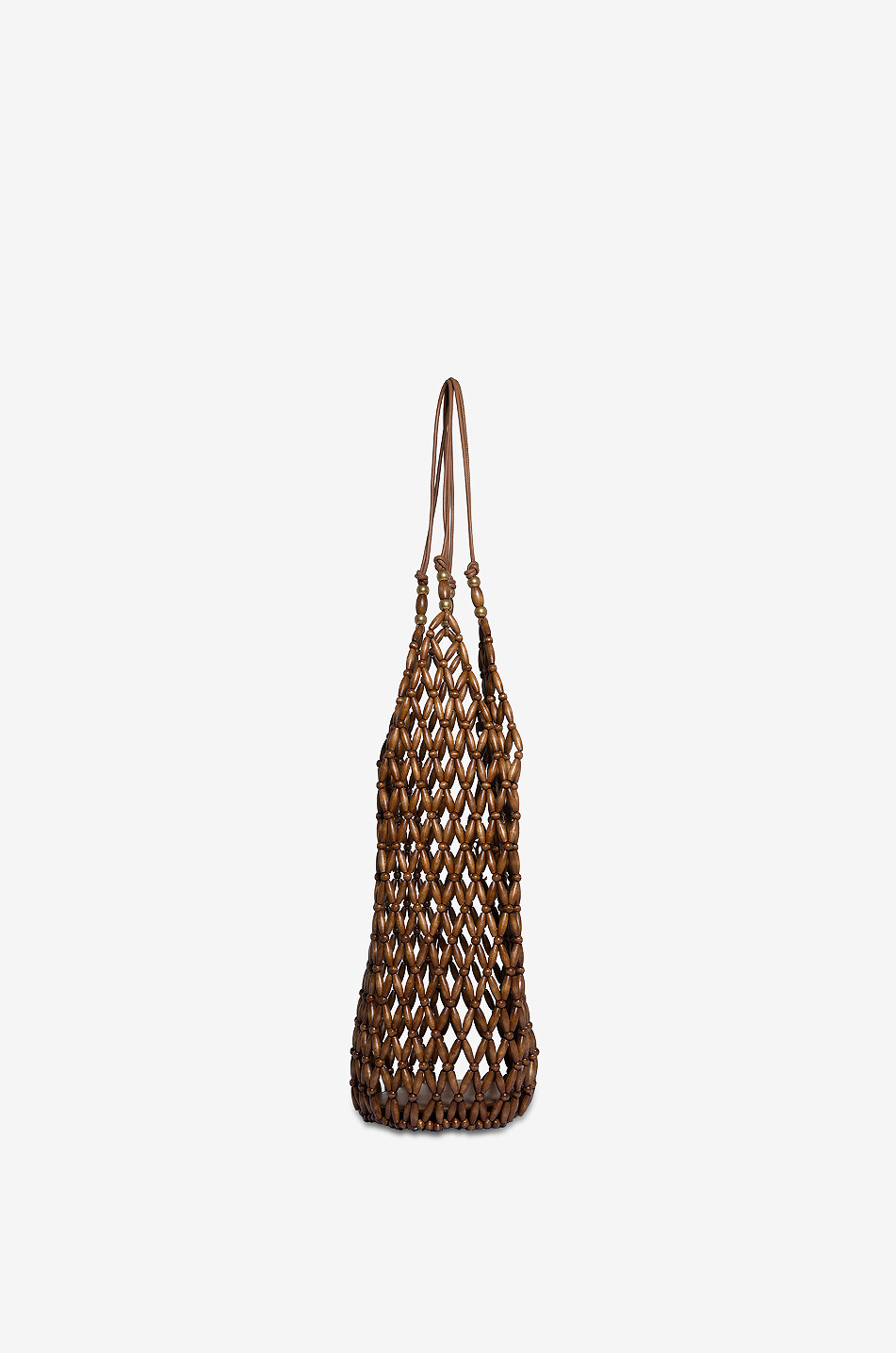 SAINT LAURENT PARIS Sac résille en cuir et bois Bucket Femme MARRON CLAIR 3