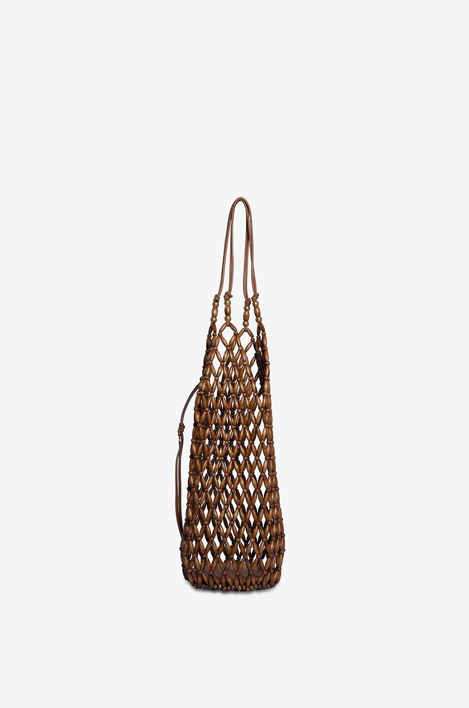 SAINT LAURENT PARIS Sac résille en cuir et bois Bucket Femme MARRON CLAIR 4