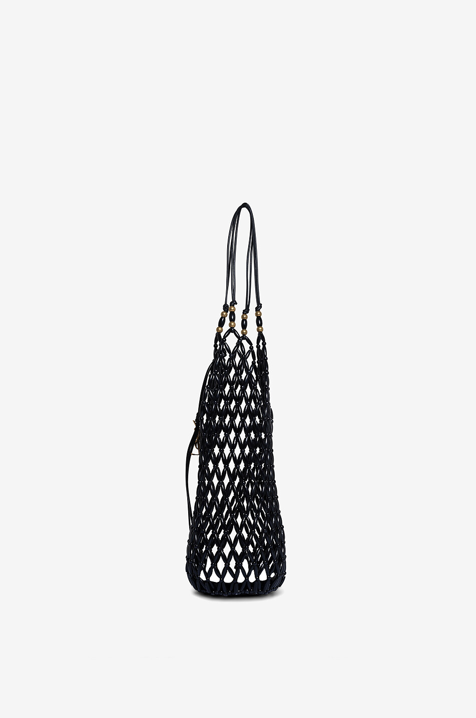 SAINT LAURENT PARIS Bucket leather and wood net bag Women BLACK 4