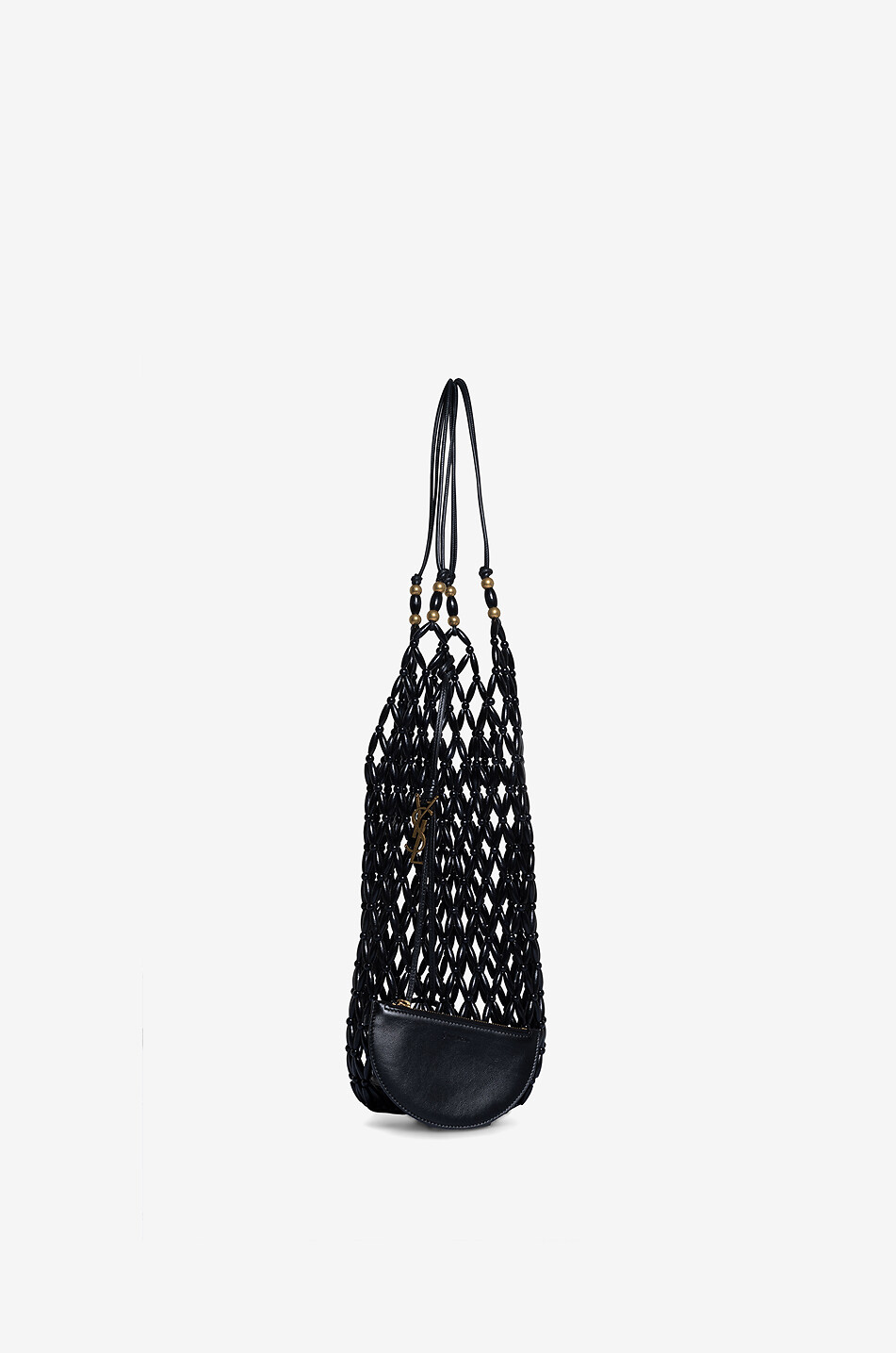 SAINT LAURENT PARIS Bucket leather and wood net bag Women BLACK 5