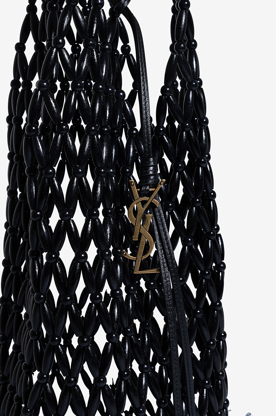 SAINT LAURENT PARIS Bucket leather and wood net bag Women BLACK 6