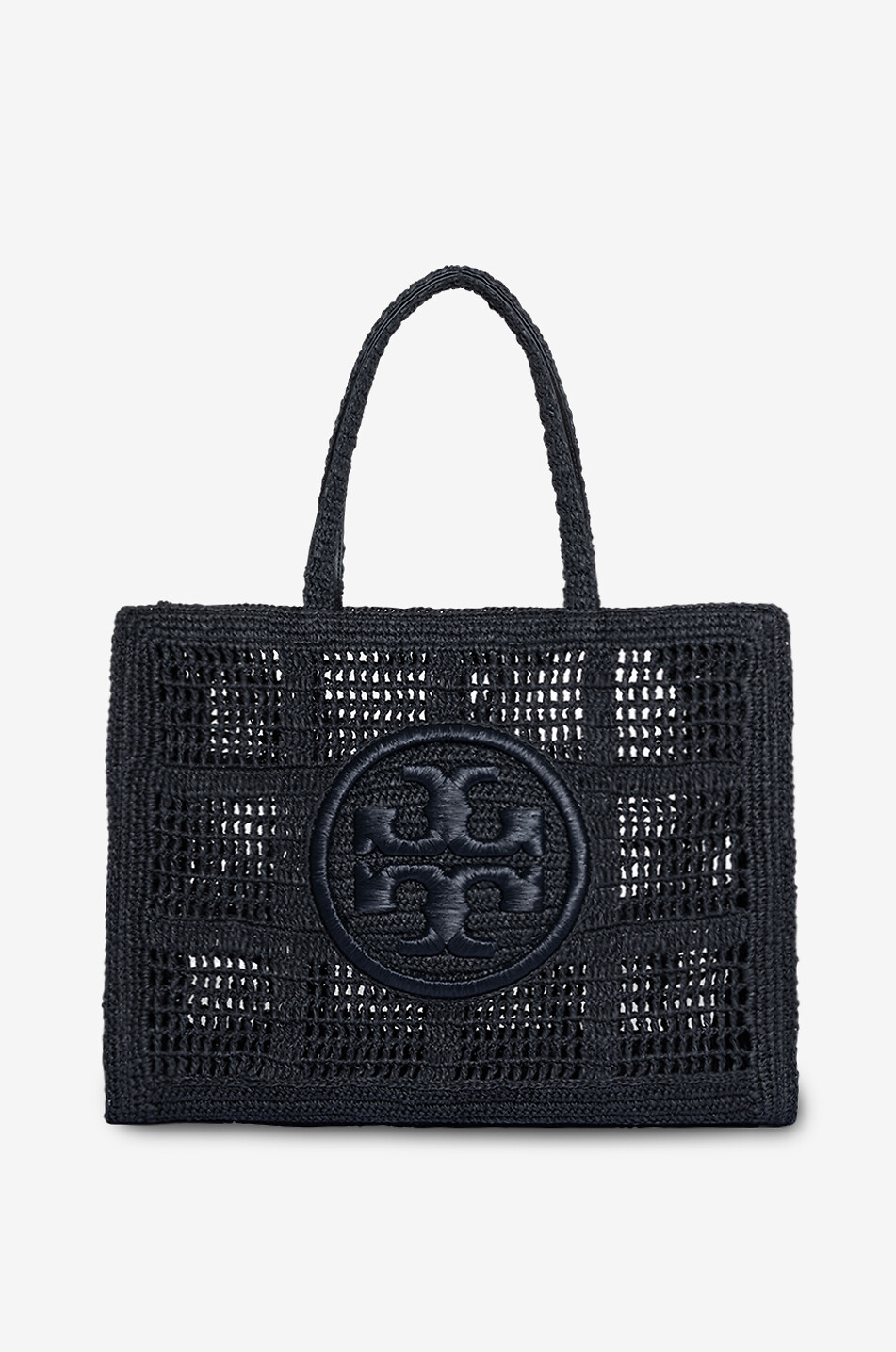 TORY BURCH Ella Large crochet tote bag in raffia Women BLACK 1