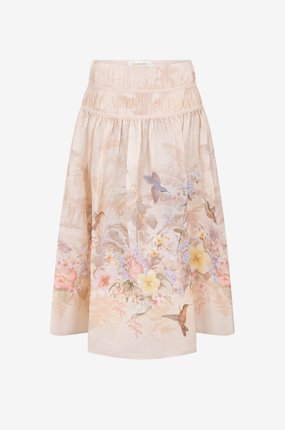 ZIMMERMANN Illuminate Drawn floral linen and silk midi skirt Women EGGSHELL 1