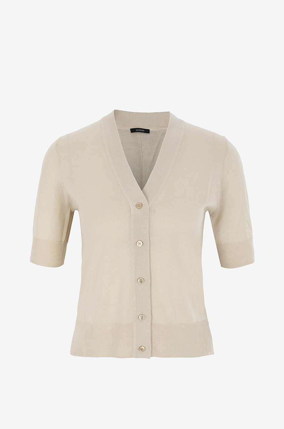 JOSEPH Schmaler Kurzärmeliger Cardigan aus Seide und Baumwolle Damen Hellbeige 1