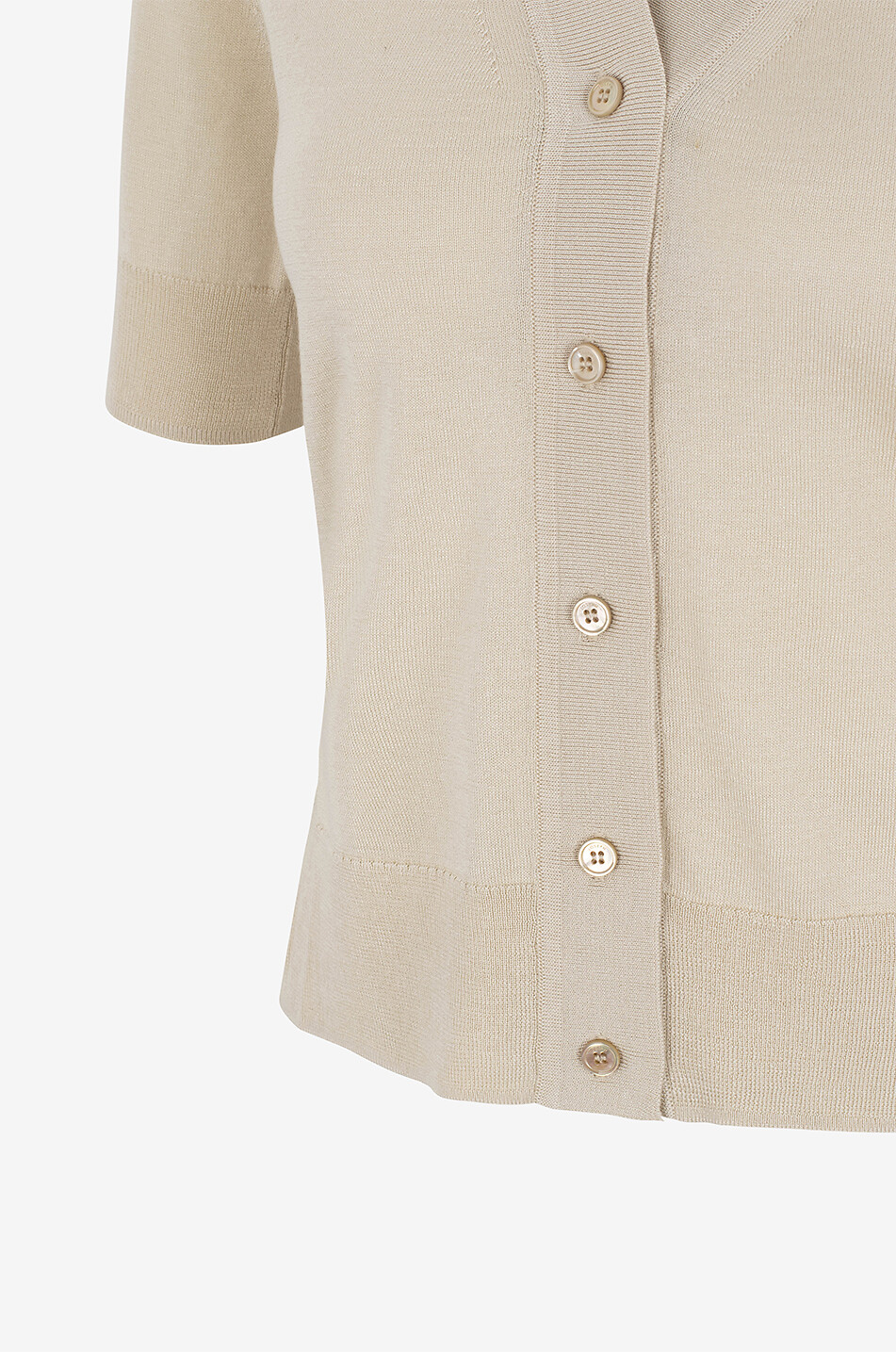 JOSEPH Schmaler Kurzärmeliger Cardigan aus Seide und Baumwolle Damen Hellbeige 3