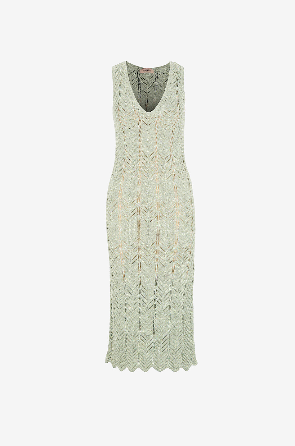 TWINSET Ärmelloses Lochstrick-Midikleid Damen HELLGRÜN 1