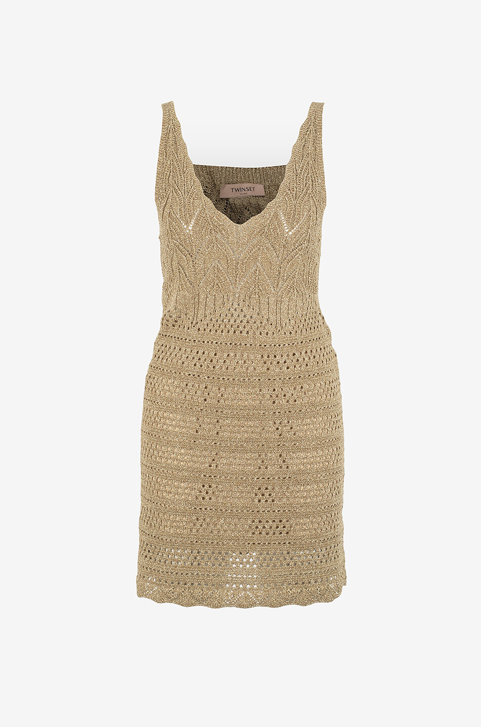 Mini robe en maille lurex ajourée à bretelles