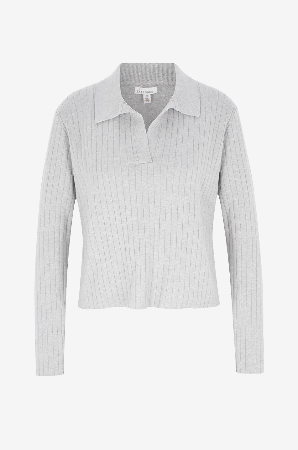 SKIN Polo en maille côtelée à manches longues Milan Femme GRIS 1