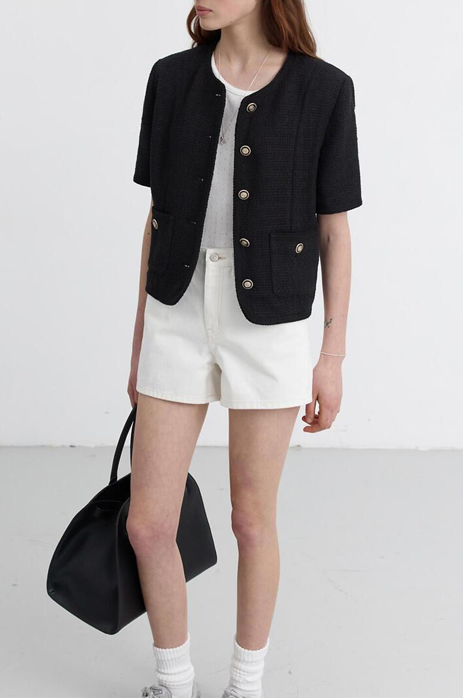 DUNST Kurzarm-Tweed-Kostümjacke Summer Damen SCHWARZ 7