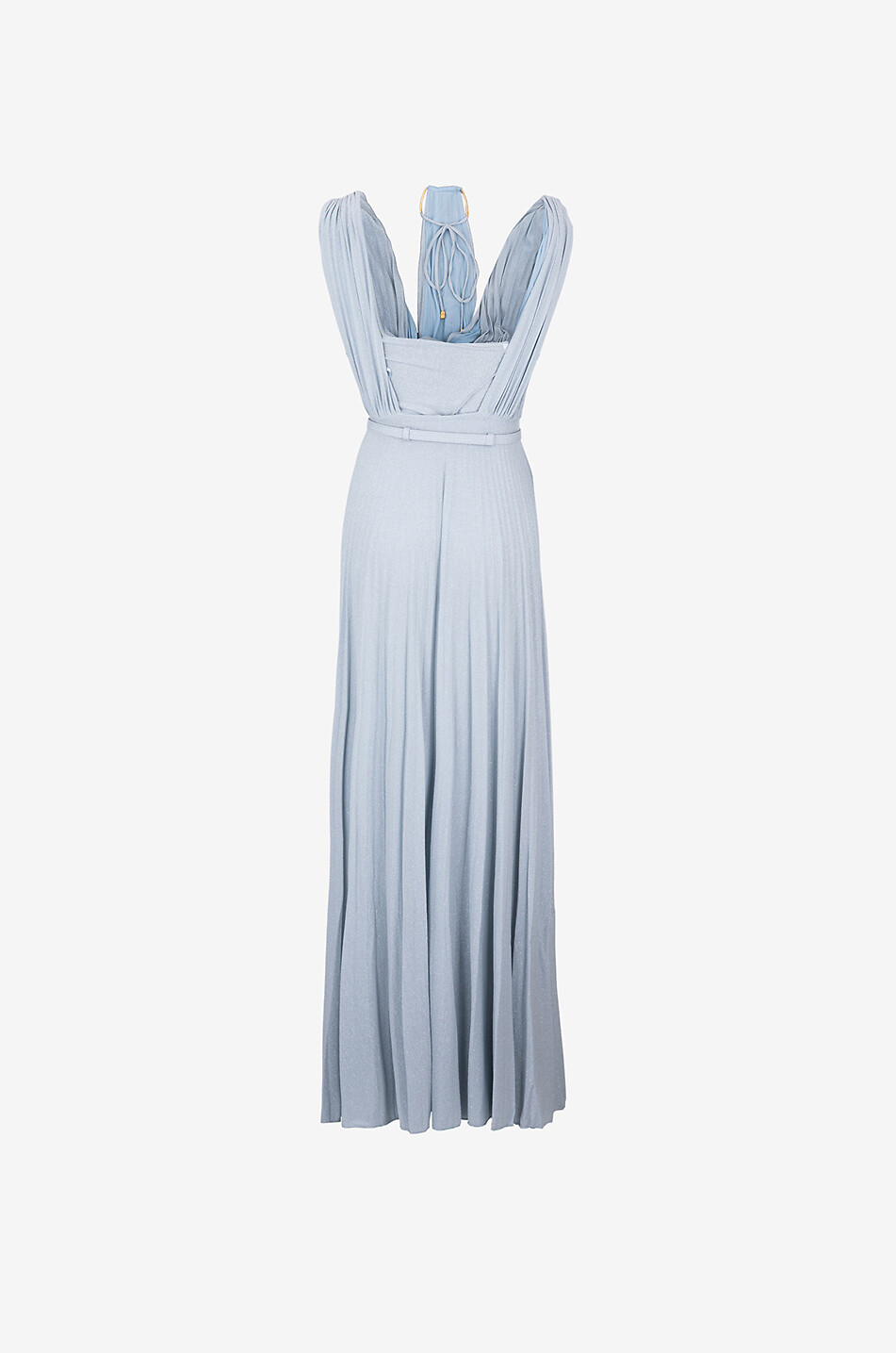 ELISABETTA FRANCHI Red Carpet long pleated Lurex jersey dress Women LIGHT BLUE 2