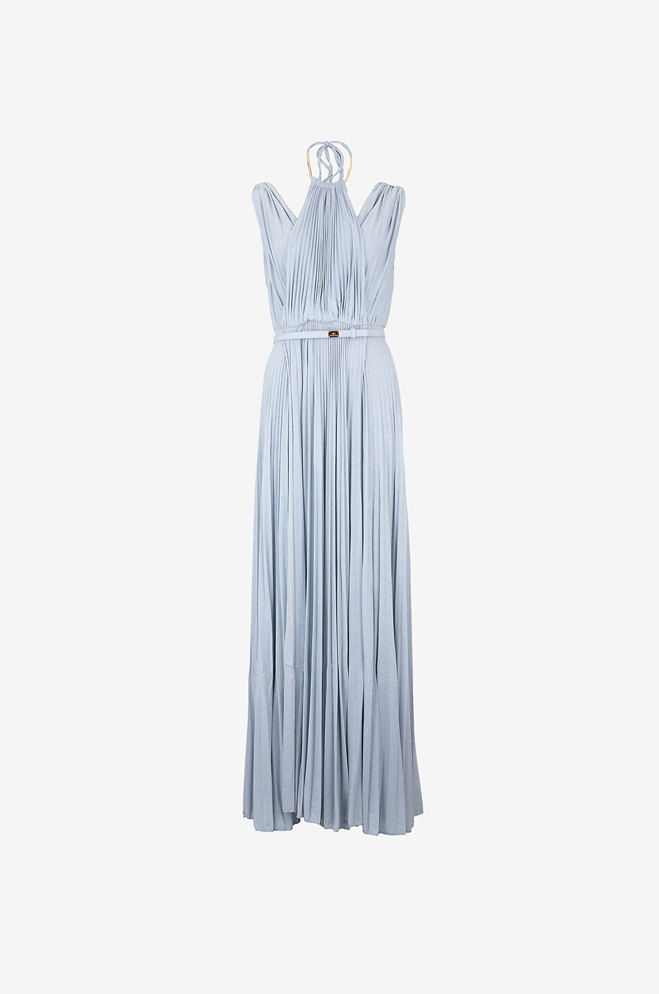 ELISABETTA FRANCHI Red Carpet long pleated Lurex jersey dress Women LIGHT BLUE 1