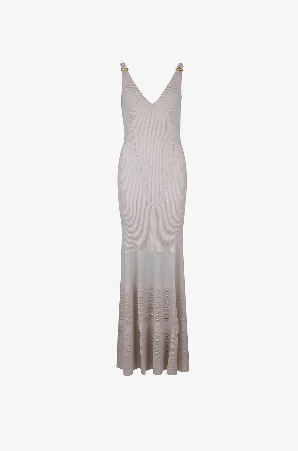 ELISABETTA FRANCHI Figurbetontes Lurex-Strickkleid Red Carpet Damen Hellbeige 1
