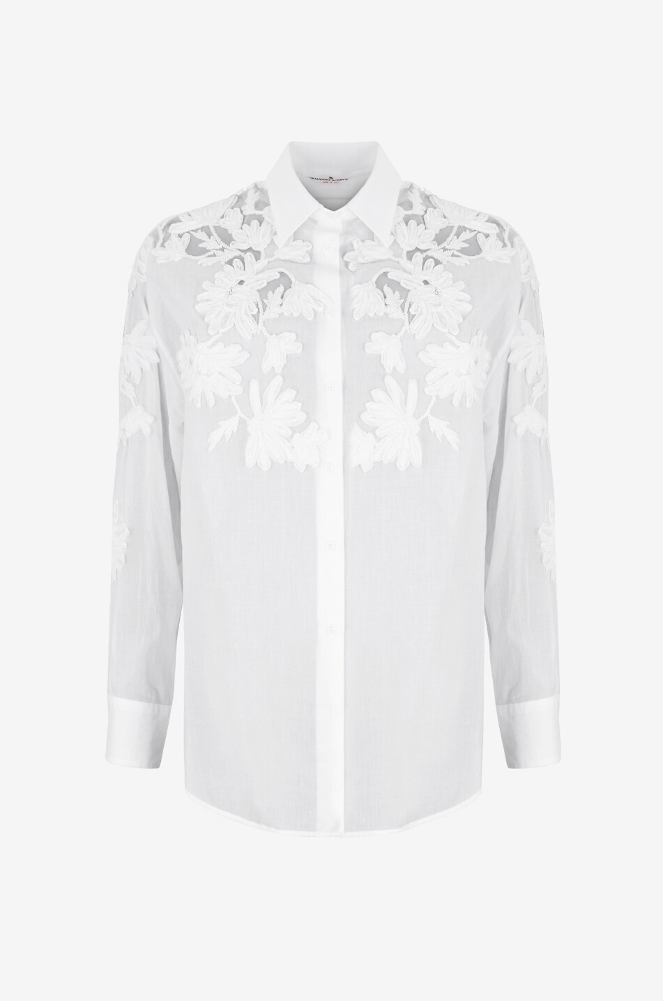 ERMANNO SCERVINO Chemise en voile de coton et soie à applications florales Femme BLANC 1