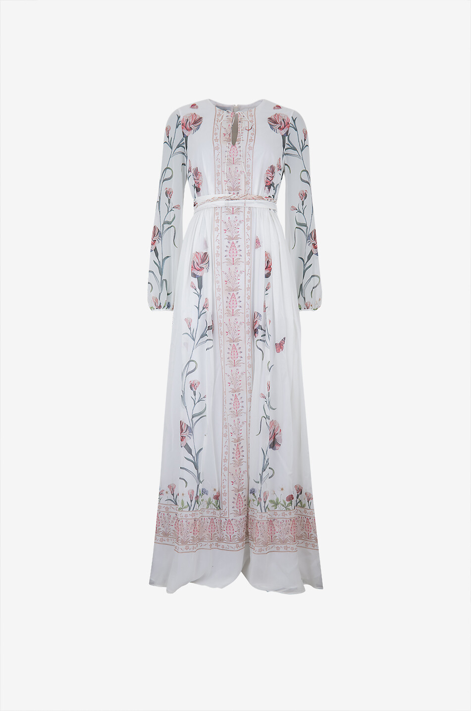 GIAMBATTISTA VALLI Screen Carnation long silk dress Women WHITE 1