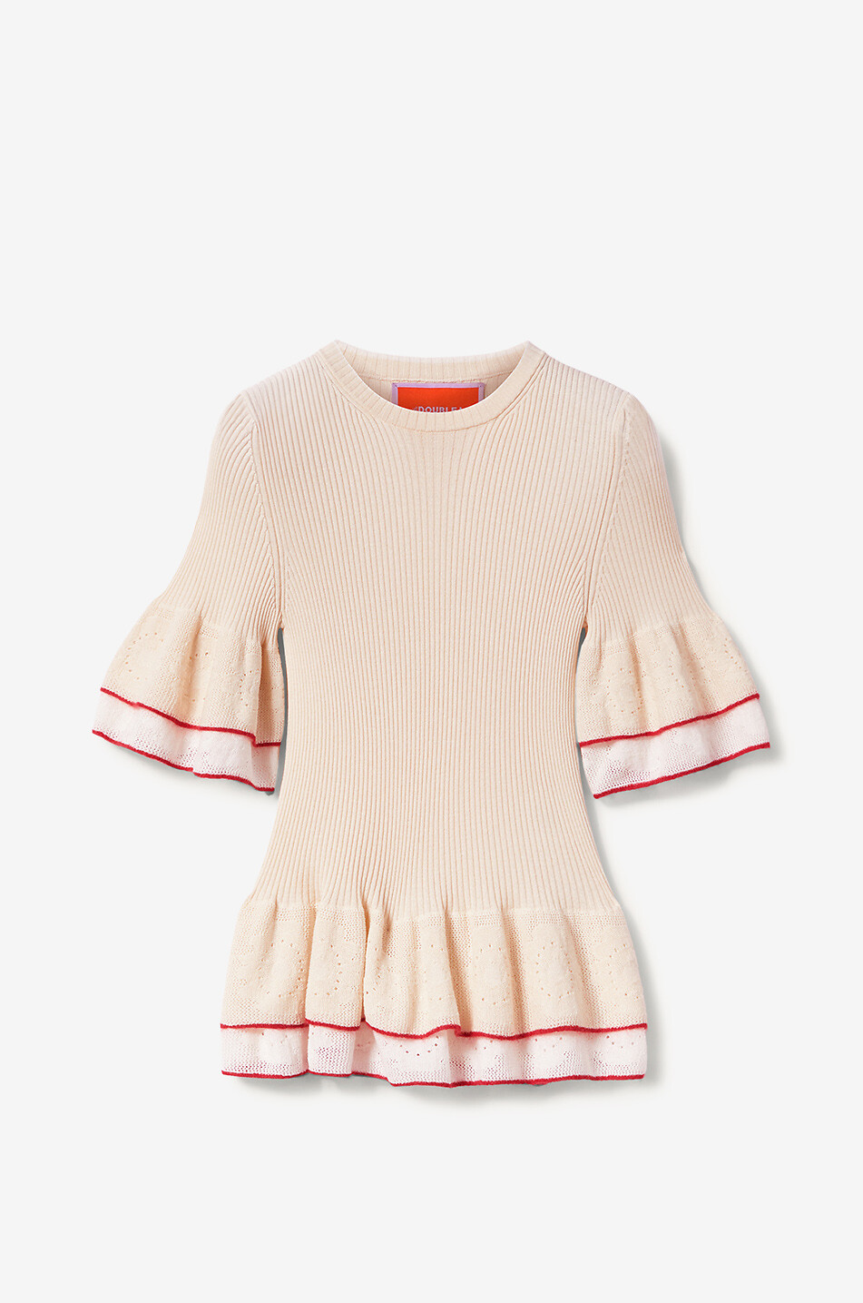 LA DOUBLEJ Top à manches courtes en soie mélangée Peplum Femme BLANC CASSE 1