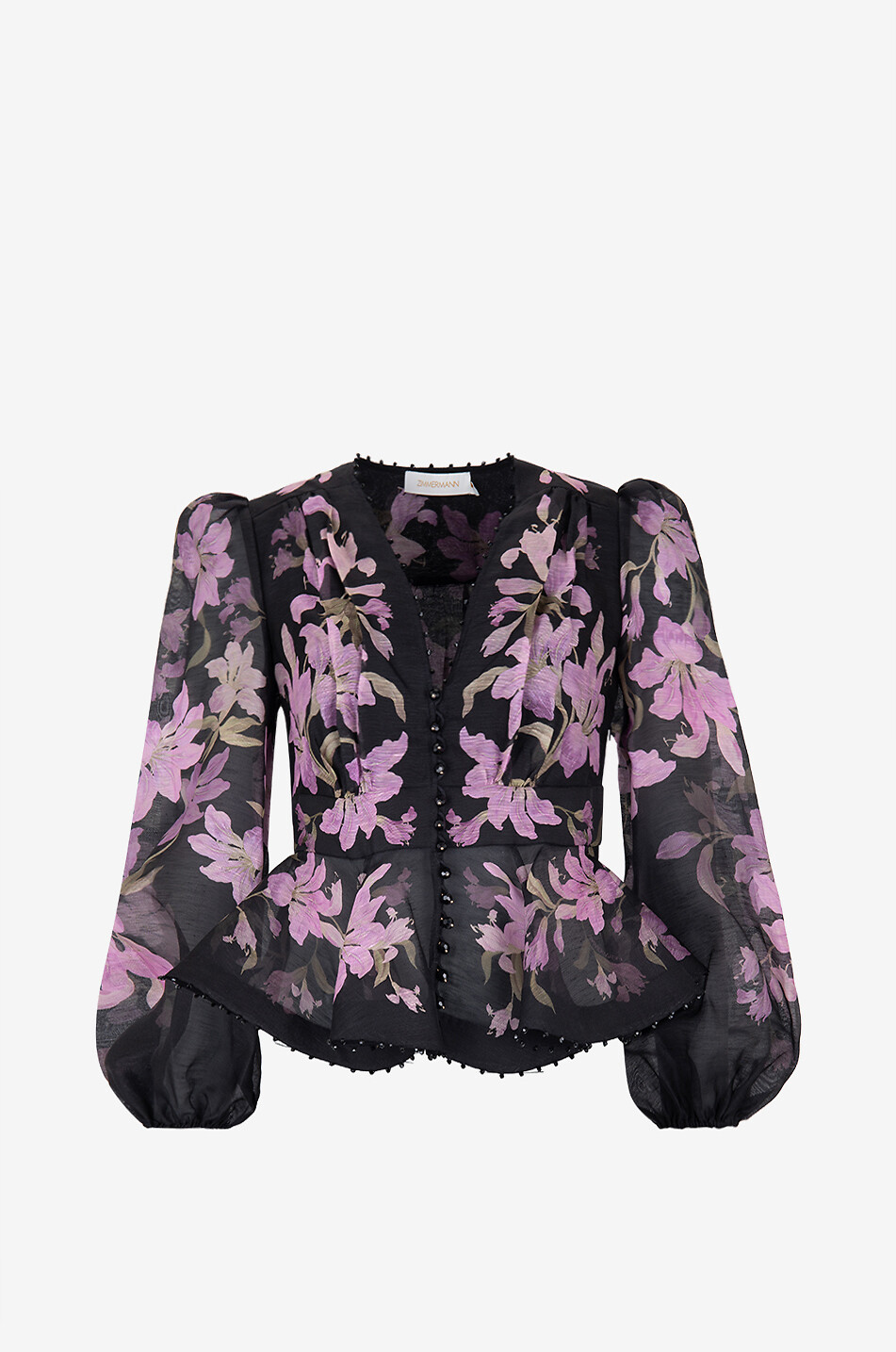 Leinen- und Seidenbluse mit Schoss Dawning V-Neck