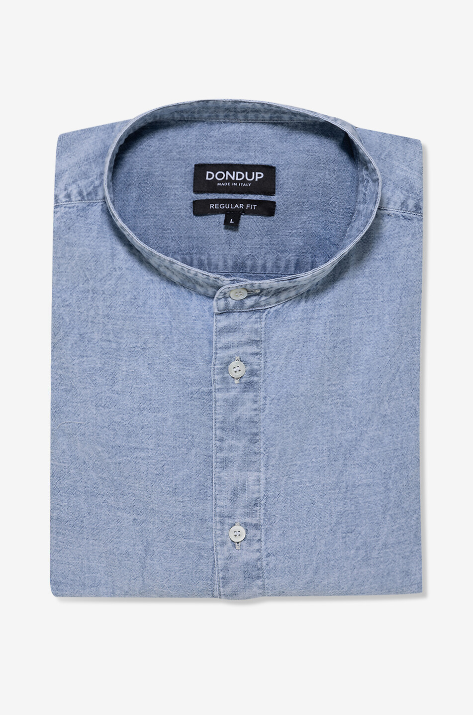 DONDUP Lightweight denim faded shirt with band collar Men BLUE 1