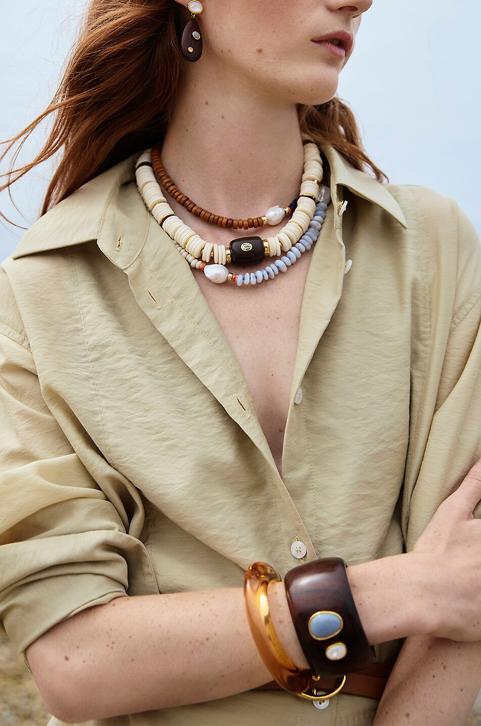 Lanna wood and stone cuff