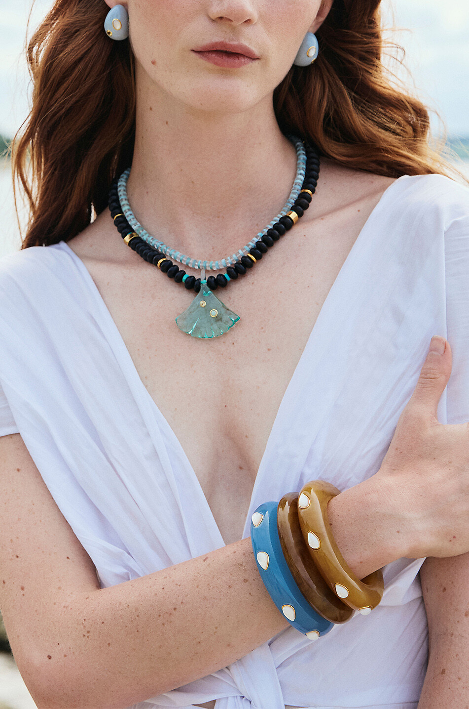 LIZZIE FORTUNATO Ridge Glacier & Pearl cabochon embellished acrylic cuff Women BLUE 2