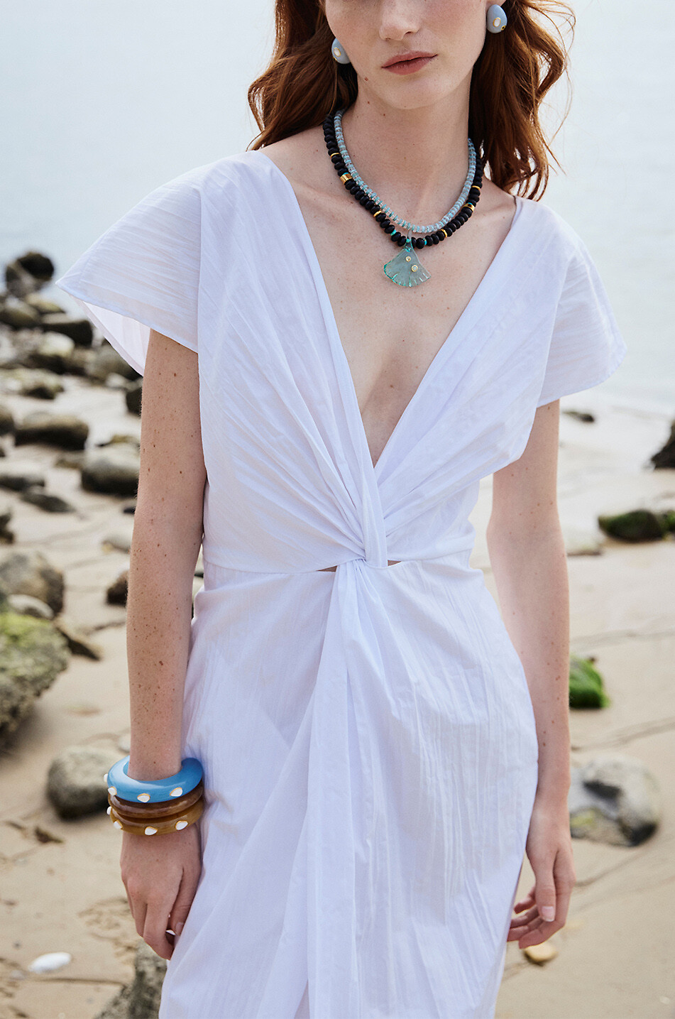 LIZZIE FORTUNATO Ridge Glacier & Pearl cabochon embellished acrylic cuff Women BLUE 3