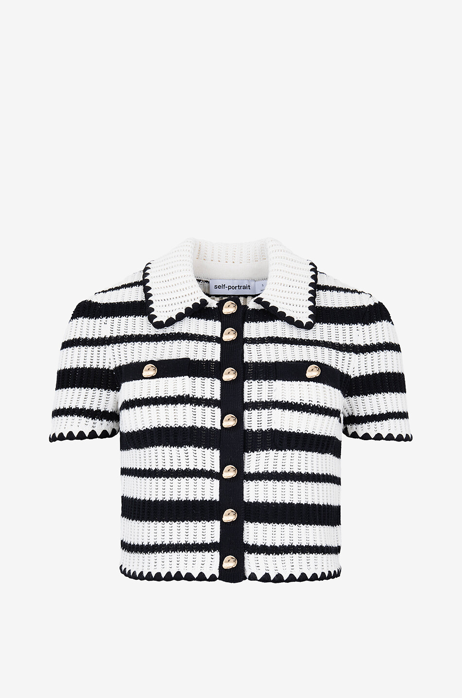 SELF PORTRAIT Striped cropped short-sleeved crochet top Women MULTI COLOURED 2
