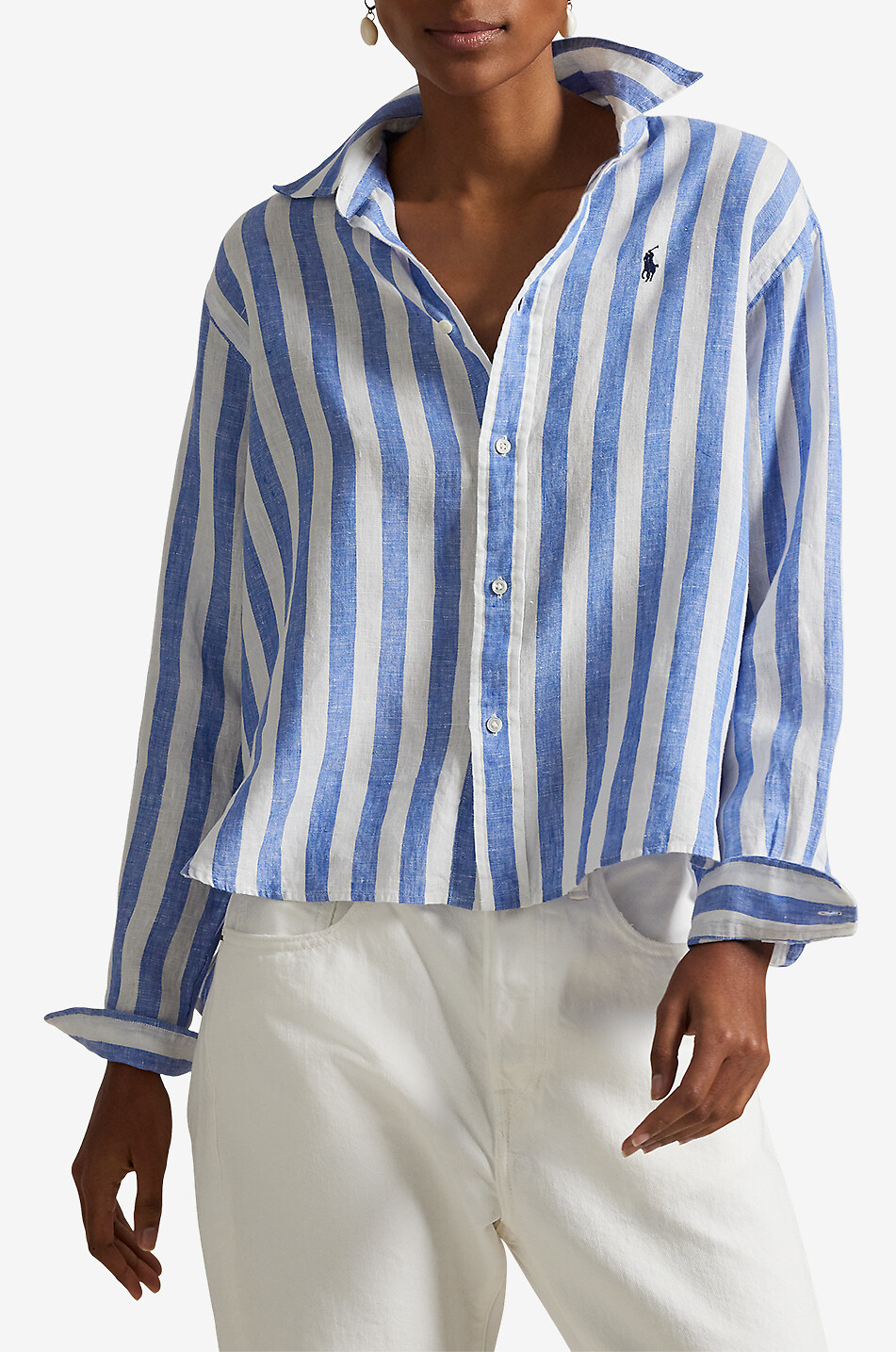 POLO RALPH LAUREN Pony relaxed linen gingham check shirt Women MEDIUM BLUE 3