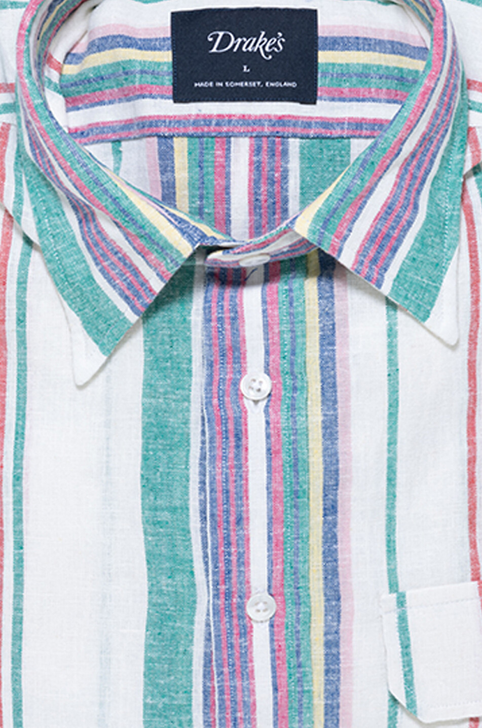 DRAKES Cotton and linen striped shirt Men MULTI COLOURED 2