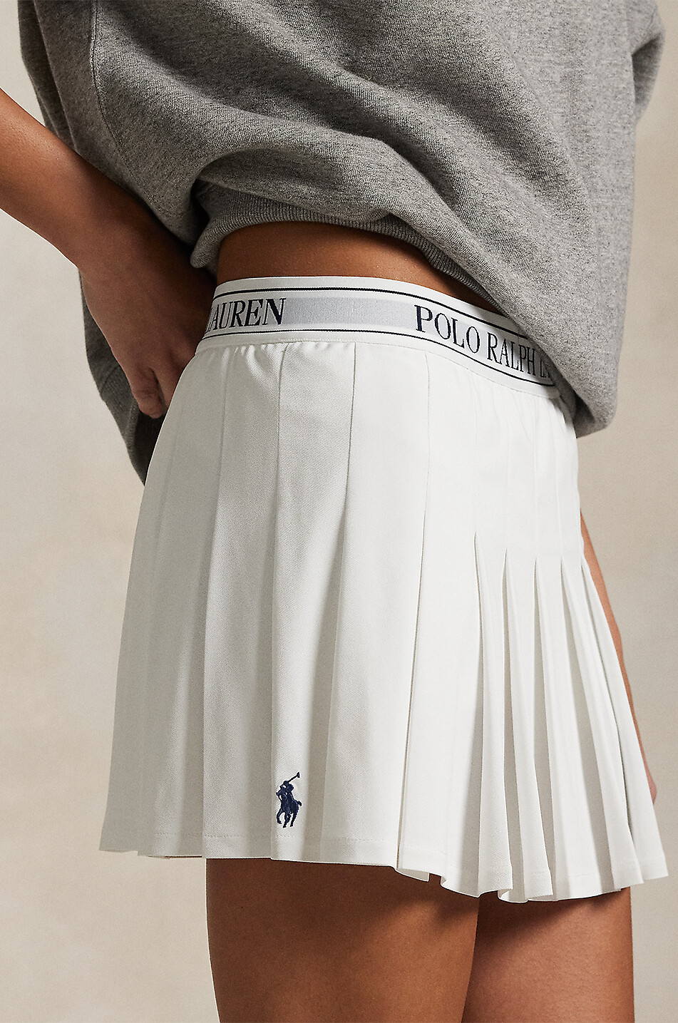POLO RALPH LAUREN Concept piqué pleated miniskirt Women WHITE 5