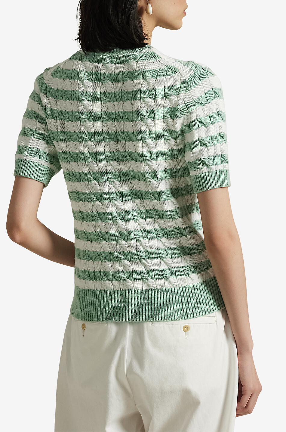 POLO RALPH LAUREN Gestreifter Baumwoll-Zopfstrick-Cardigan Pony Damen GRÜN 3