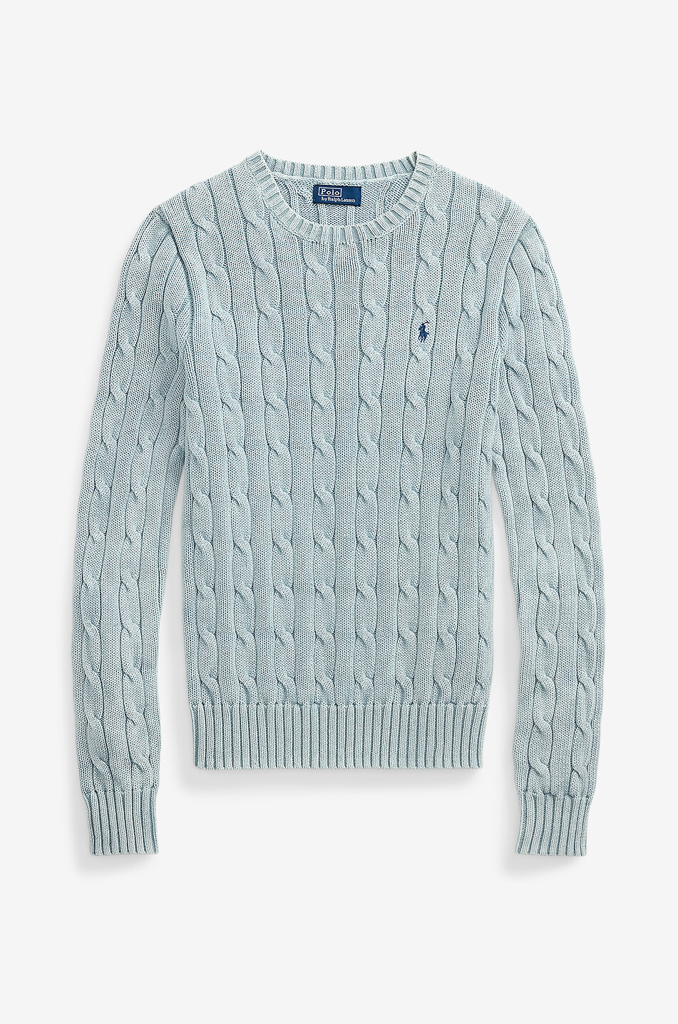 POLO RALPH LAUREN Schmaler ausgewaschen wirkender Baumwoll-Zopfpullover Pony Damen HELLBLAU 1