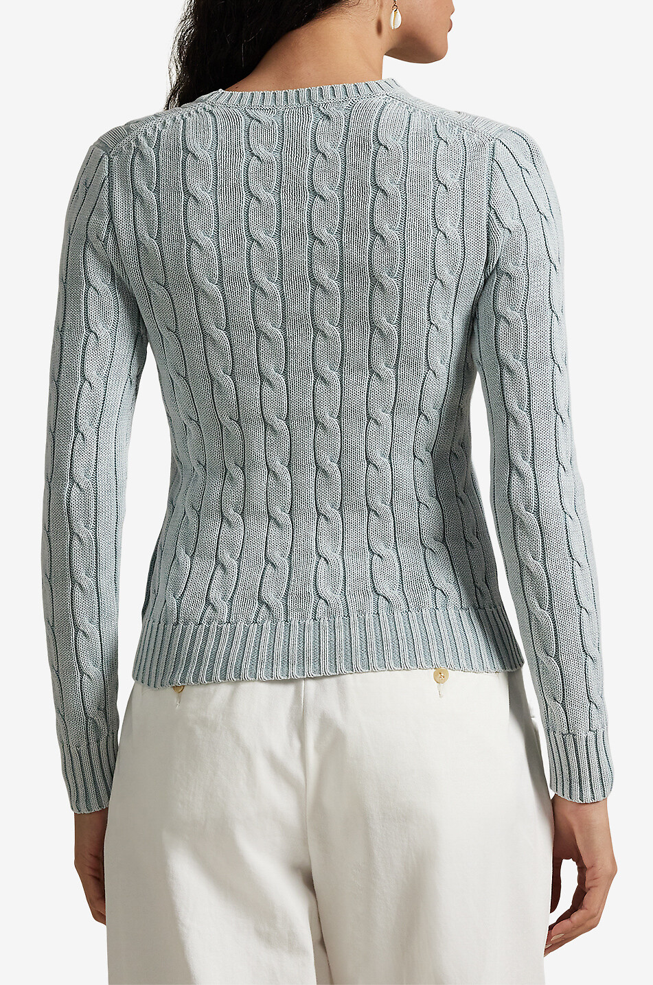 POLO RALPH LAUREN Schmaler ausgewaschen wirkender Baumwoll-Zopfpullover Pony Damen HELLBLAU 3