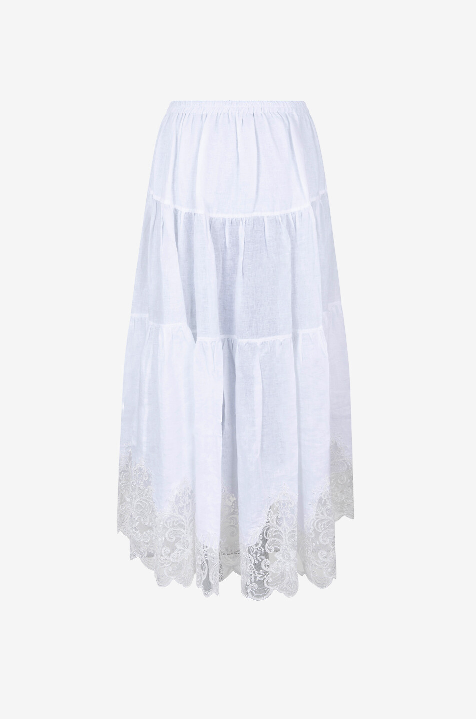 MAURIZIO MYKONOS Lace-adorned maxi tiered-flounced skirt Women WHITE 2